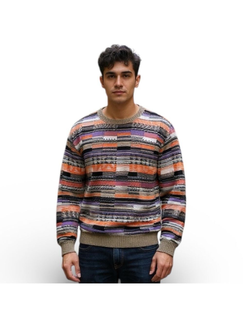 VINTAGE Pronto Uomo Sweater Multicolor Geometric Print Made in Italy XL